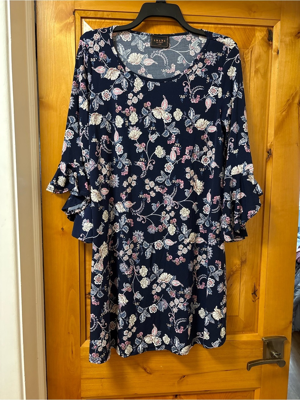 Navy Floral Midi Dress with Pink & Cream Blooms